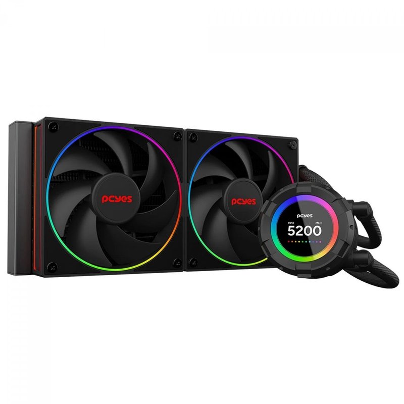 water cooler pcyes vision black vulcan argb 240mm intel amd tela lcd preto vs240bv 219601