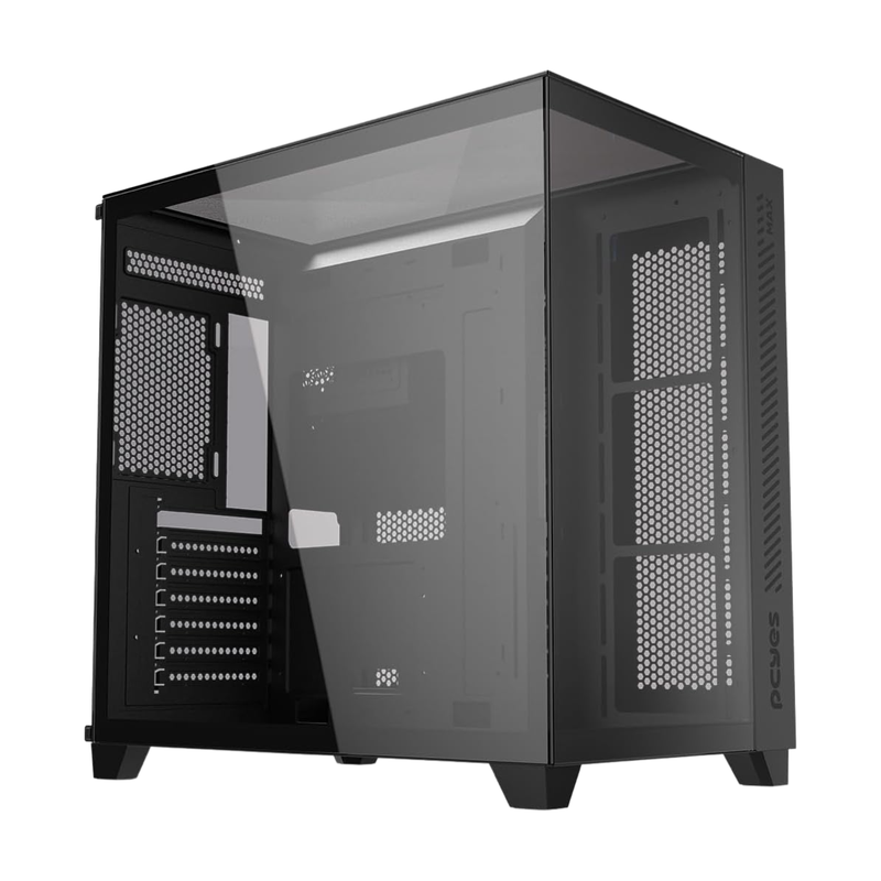 gabinete gamer pcyes forcefield max black vulcan frontal e lateral em vidro preto2