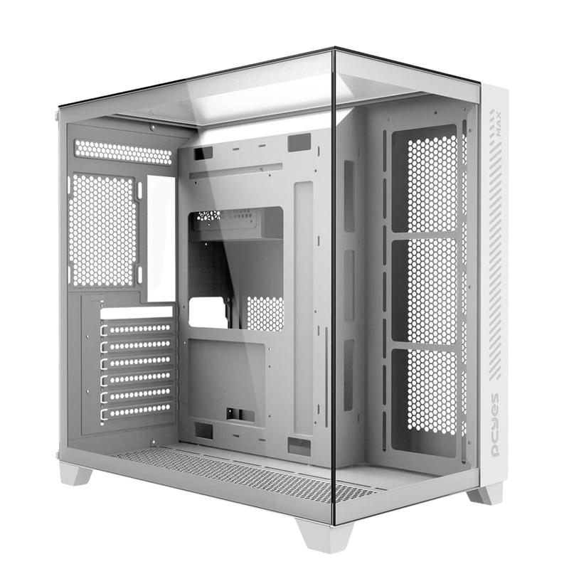 gabinete gamer pcyes forcefield max white ghost frontal e lateral em vidro preto2